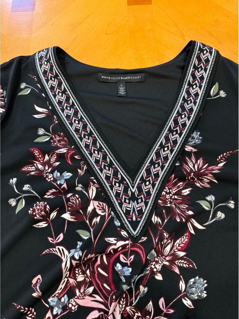 White House Black Market Floral Shift Dress Large V-Neck Long Sleeve Boho - Picture 2 of 9